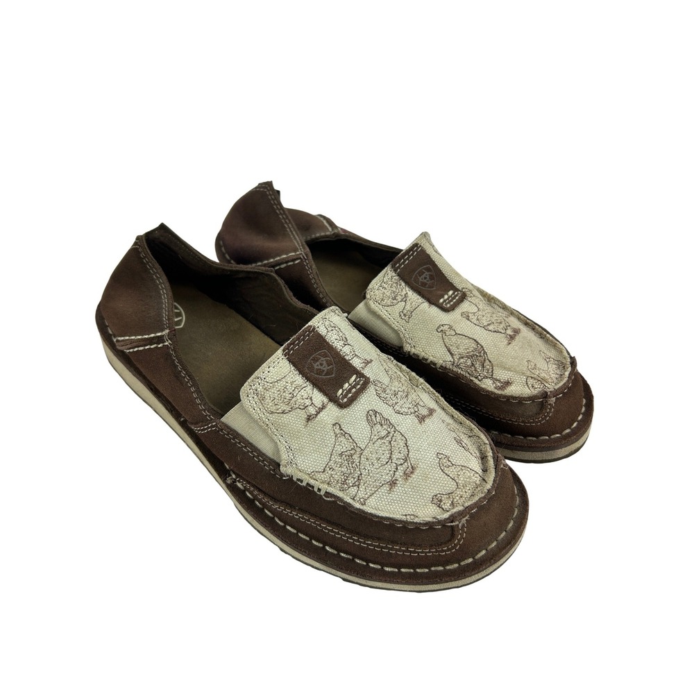 Ariat Cruiser Brown Canvas Chicken Print Slip On Western Loafers Shoes Womens 7B